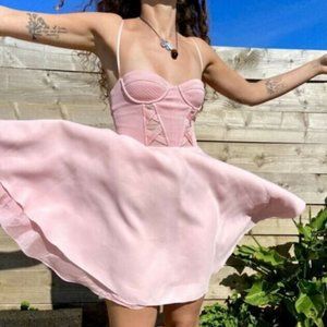 Baby Pink Corset With Mesh Detailing Versace Jeans Couture Floaty Summer Dress